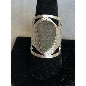 Vintage 925 Sterling Silver Wide Band Gemstone Ring Size 10 Estate Jewelry